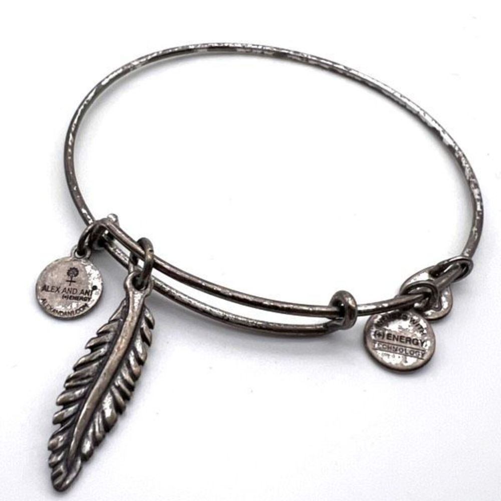 Alex and Ani Feather Charm Bangle Bracelet Silver tone